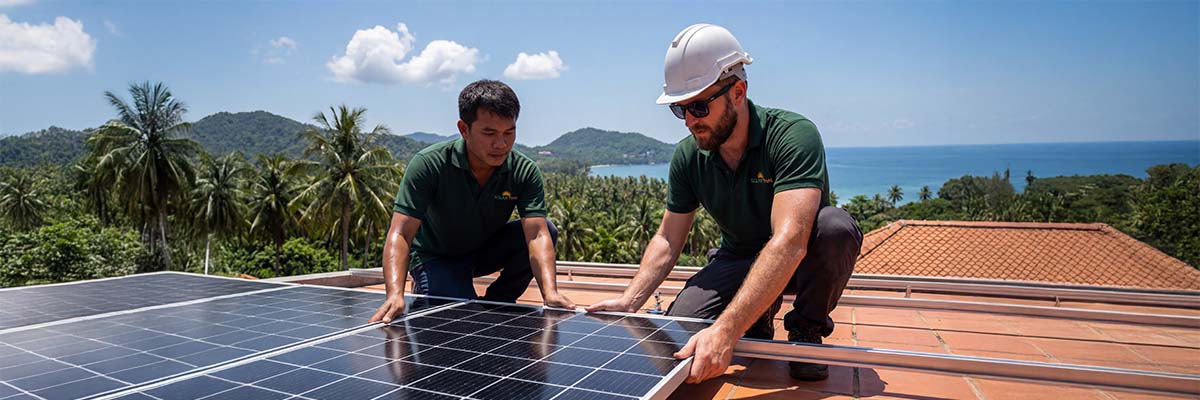 Professional solar panel installation on Koh Samui